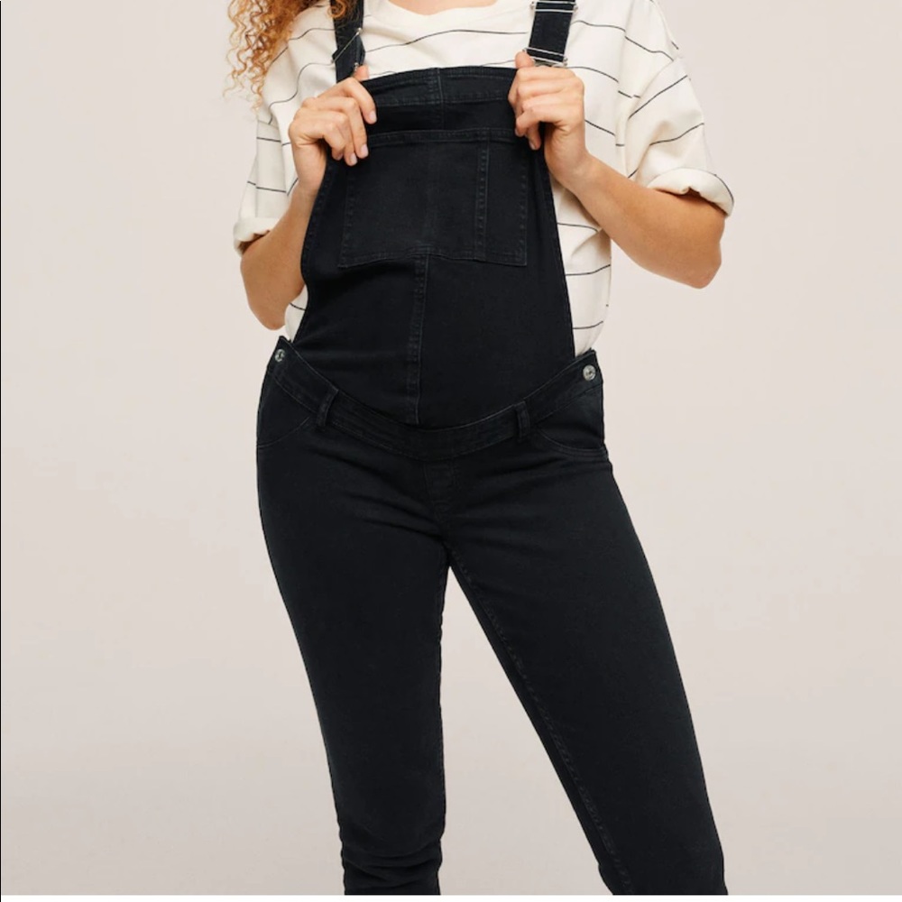 Indigo blue black denim maternity overalls